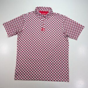 Bogey Bros Curves Right Golf Polo Mens M Red Black Lattice Print Stretch